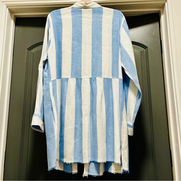 Tommy Bahama Women Linenblend Shirt Dress CoverUp Stripe Lagenlook Pockets Boho - Picture 3 of 8